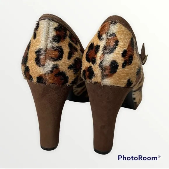 NEW LAUREN RALPH LAUREN Calf Hair Leopard Print Mary Jane Heels, Size 7B