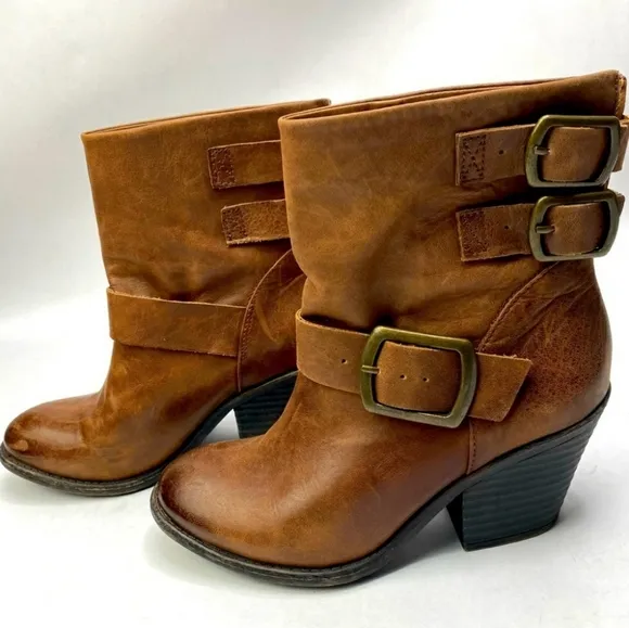 NEW Lucky Brand Tommie Boots Triple Buckles Distressed Leather Ankle Booties