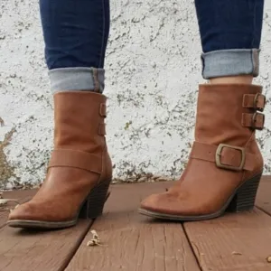NEW Lucky Brand Tommie Boots Triple Buckles Distressed Leather Ankle Booties