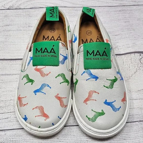 NEW! MAA‎ Boys Zebra Handmade Cow Leather Sneakers Size US 11/EU 28