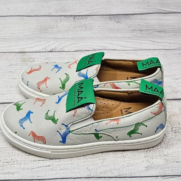 NEW! MAA‎ Boys Zebra Handmade Cow Leather Sneakers Size US 11/EU 28
