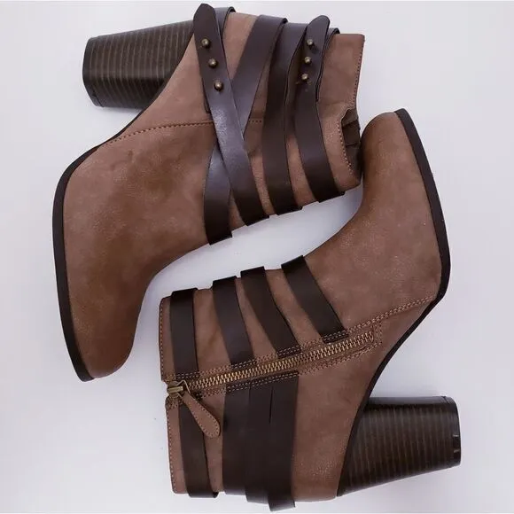 New Madden Girl Deluxxxe Women's Size US 9.5 M Brown Zip Up Ankle Heeled Boots