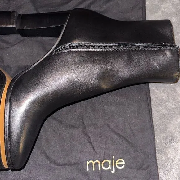 NEW Maje Fanette Pointed-Toe Leather Ankle Boots Size 9