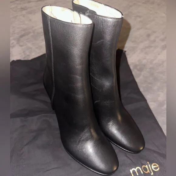 NEW Maje Fanette Pointed-Toe Leather Ankle Boots Size 9