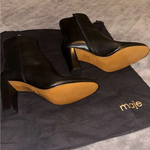 NEW Maje Fanette Pointed-Toe Leather Ankle Boots Size 9