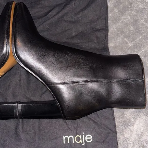 NEW Maje Fanette Pointed-Toe Leather Ankle Boots Size 9