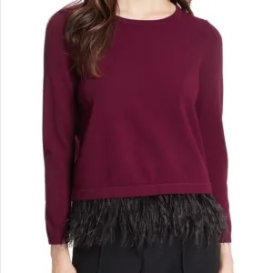 NEW MILLY Burgundy Ostrich Feather Sweater small