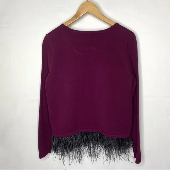 NEW MILLY Burgundy Ostrich Feather Sweater small
