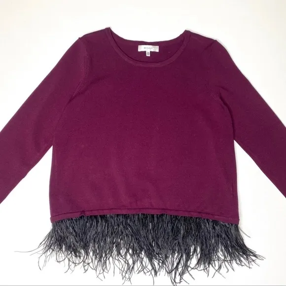 NEW MILLY Burgundy Ostrich Feather Sweater small