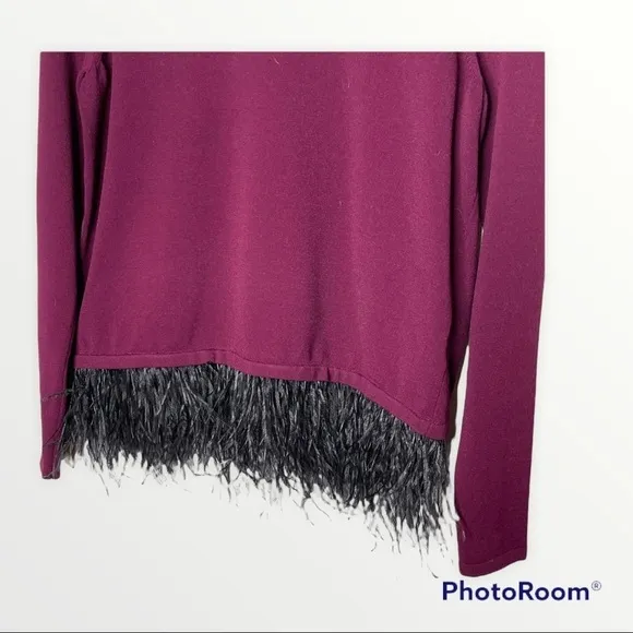 NEW MILLY Burgundy Ostrich Feather Sweater small