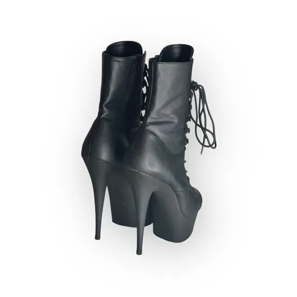 new Pleaser 𖤐 Delight 1020 Platform Stiletto Lace Up Boot 𖤐 Black Faux Leather