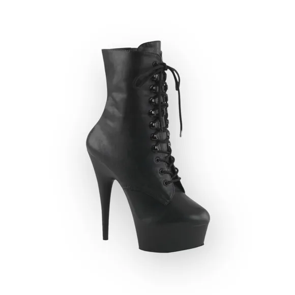new Pleaser 𖤐 Delight 1020 Platform Stiletto Lace Up Boot 𖤐 Black Faux Leather