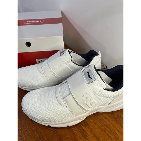 NEW Propet‎ Stability X Strap White Navy Sneakers Walking Shoes Comfort Mens 12