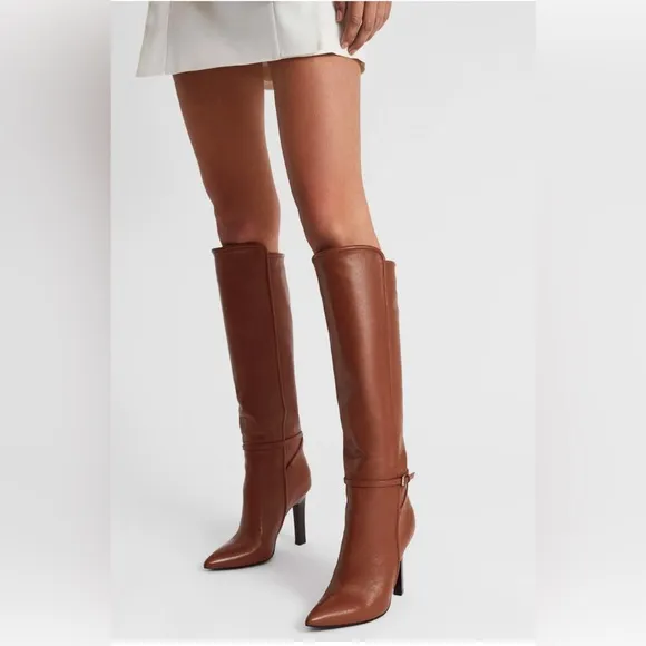 New! Reiss Caitlin Leather Knee High Boots in Tan Sz 40 US 9.5 $540‎