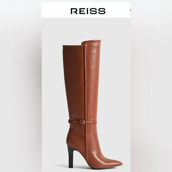 New! Reiss Caitlin Leather Knee High Boots in Tan Sz 40 US 9.5 $540‎