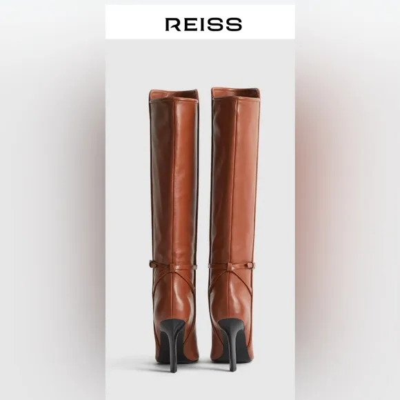 New! Reiss Caitlin Leather Knee High Boots in Tan Sz 40 US 9.5 $540‎