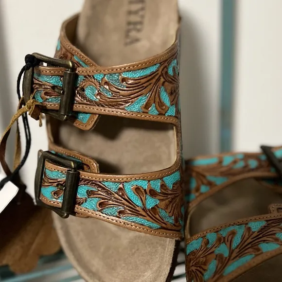😍New Release Amazing Myra Bag Hand Tooled Genuine Leather Spring Break Sandals