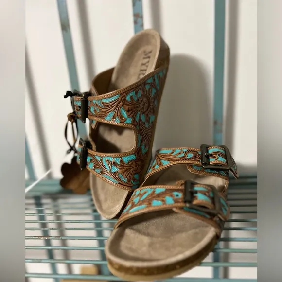 😍New Release Amazing Myra Bag Hand Tooled Genuine Leather Spring Break Sandals
