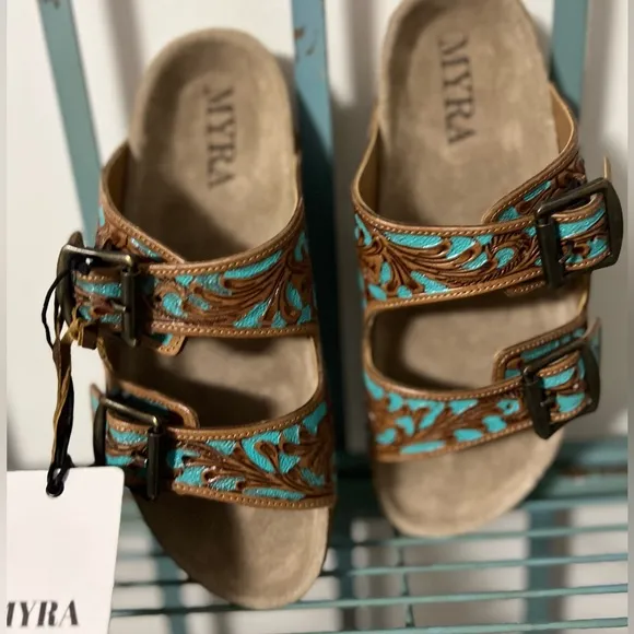 😍New Release Amazing Myra Bag Hand Tooled Genuine Leather Spring Break Sandals