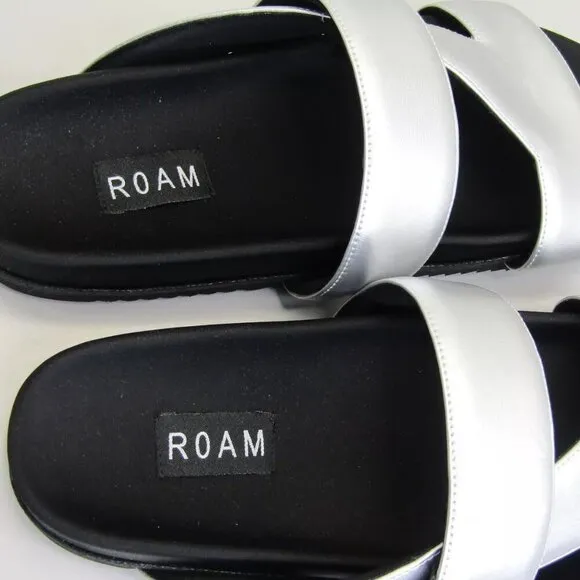 NEW ROAM Womens 7 Slide Sandals Vegan Leather Flat Slip-On Padded Straps Size 9