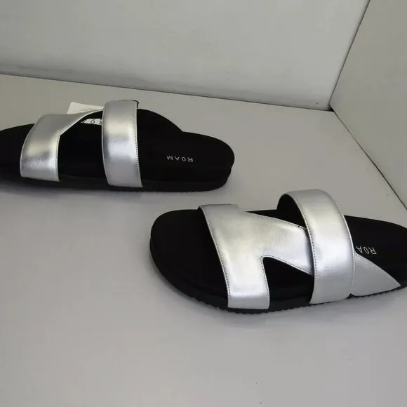 NEW ROAM Womens 7 Slide Sandals Vegan Leather Flat Slip-On Padded Straps Size 9