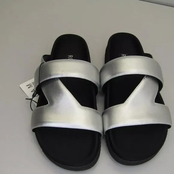 NEW ROAM Womens 7 Slide Sandals Vegan Leather Flat Slip-On Padded Straps Size 9