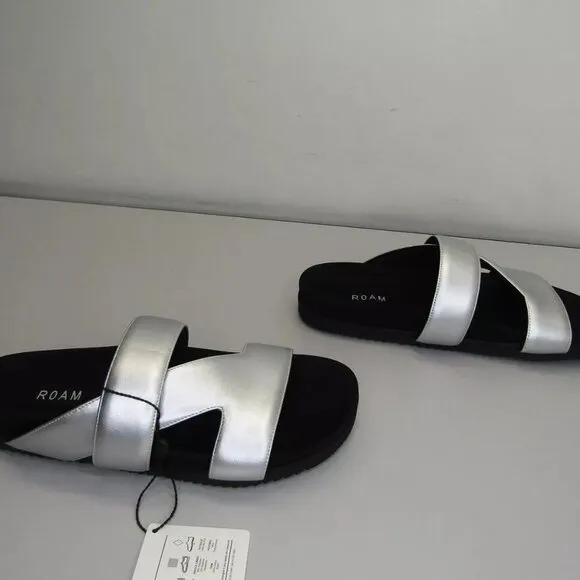 NEW ROAM Womens 7 Slide Sandals Vegan Leather Flat Slip-On Padded Straps Size 9