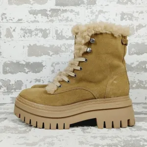 New Sam Edelman Kyler 2 Boot Taupe Suede Fauz Fur Lace Up Boots W782