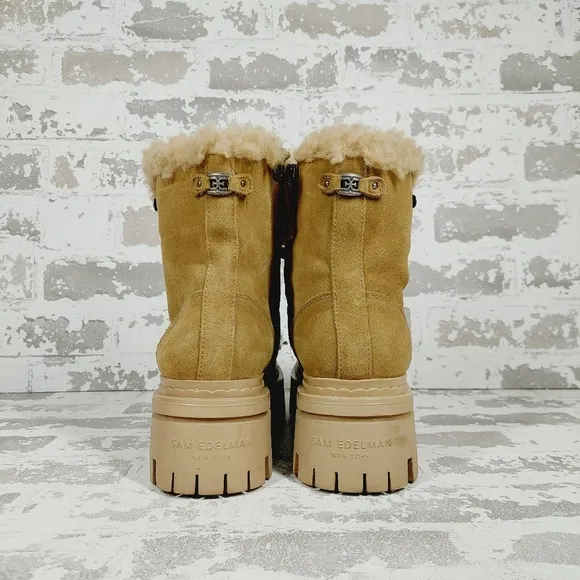 New Sam Edelman Kyler 2 Boot Taupe Suede Fauz Fur Lace Up Boots W782