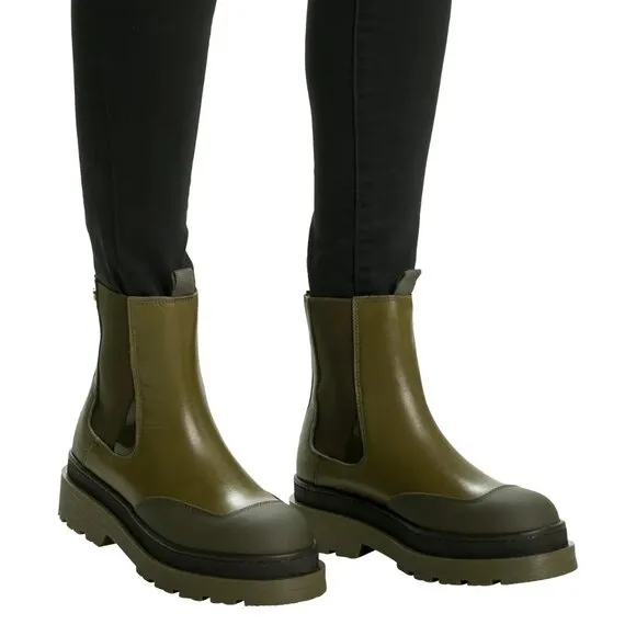 NEW SCOTCH &amp; SODA Made In Portugal Leather Chelsea Boots khaki green 364tn