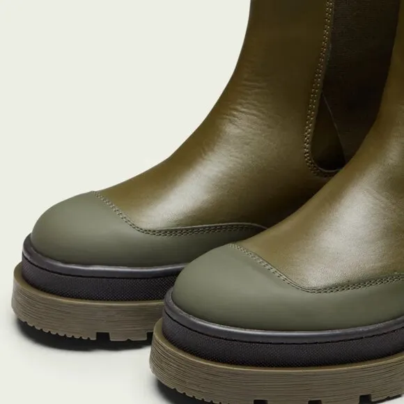 NEW SCOTCH &amp; SODA Made In Portugal Leather Chelsea Boots khaki green 364tn