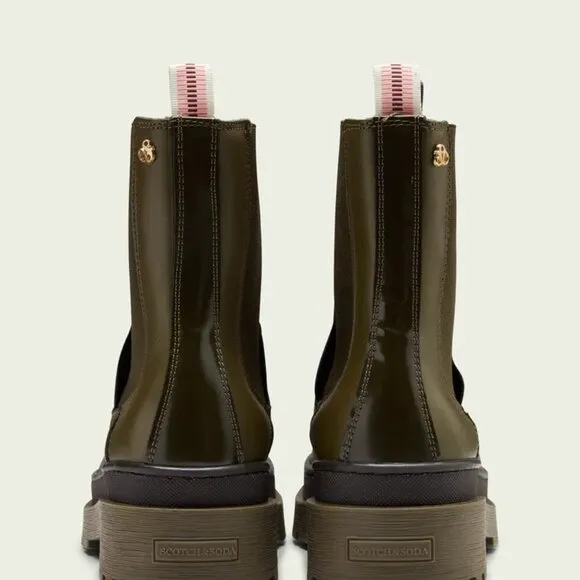 NEW SCOTCH &amp; SODA Made In Portugal Leather Chelsea Boots khaki green 364tn