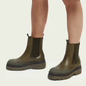 NEW SCOTCH &amp; SODA Made In Portugal Leather Chelsea Boots khaki green 364tn