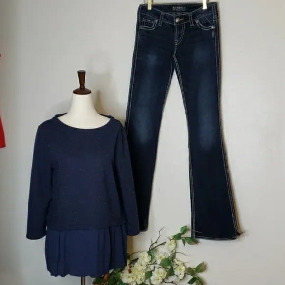NEW Silver Extra Long Tall Francis Indigo Jeans RARE Barbiecore Summer Flare