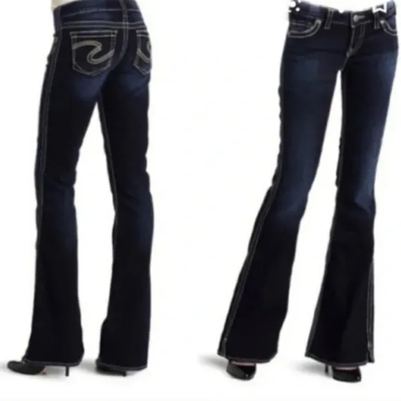 NEW Silver Extra Long Tall Francis Indigo Jeans RARE Barbiecore Summer Flare