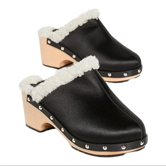 NEW SLEEPER Black Shearling Matilda Clog Size 38IT/ US 8