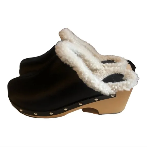 NEW SLEEPER Black Shearling Matilda Clog Size 38IT/ US 8
