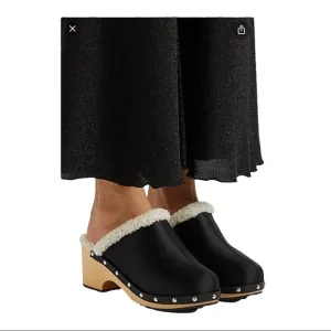NEW SLEEPER Black Shearling Matilda Clog Size 38IT/ US 8