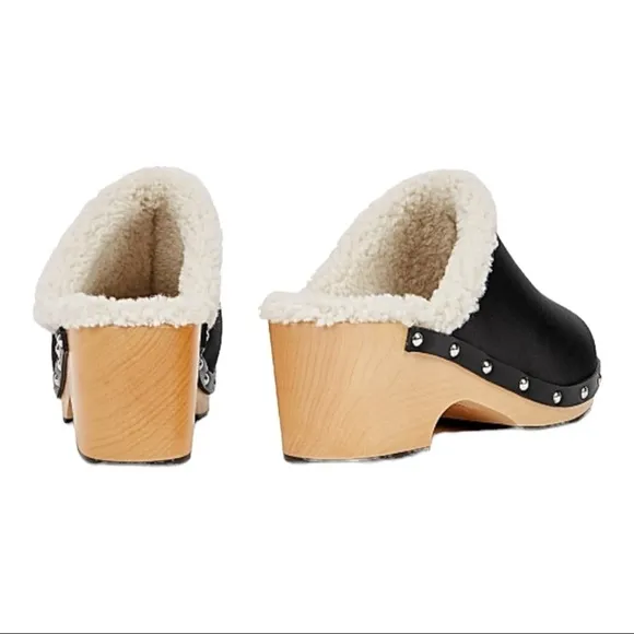 NEW SLEEPER Black Shearling Matilda Clog Size 38IT/ US 8