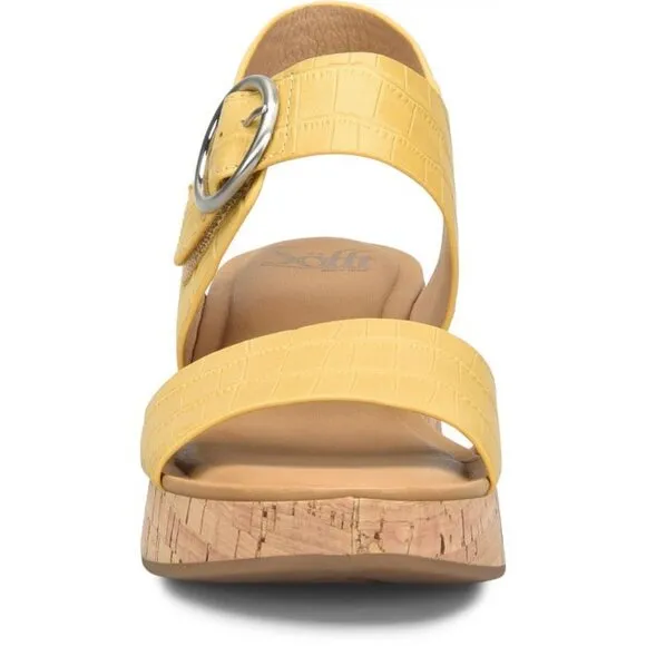 new Sofft Womens Faedra Yellow Leather Ankle Strap Platform Sandals Shoes  4T2