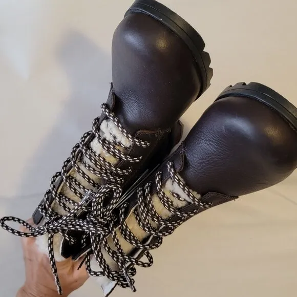 NEW Sorel Emelie Lace Up Cozy Boots Womens 8 Winter Shearling Rugged Outdoors