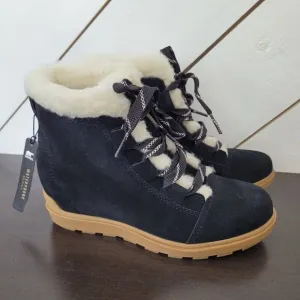 NEW Sorel Evie II Cozy Womens 9 Waterproof Wedge Boots Suede, Faux Fur Lining