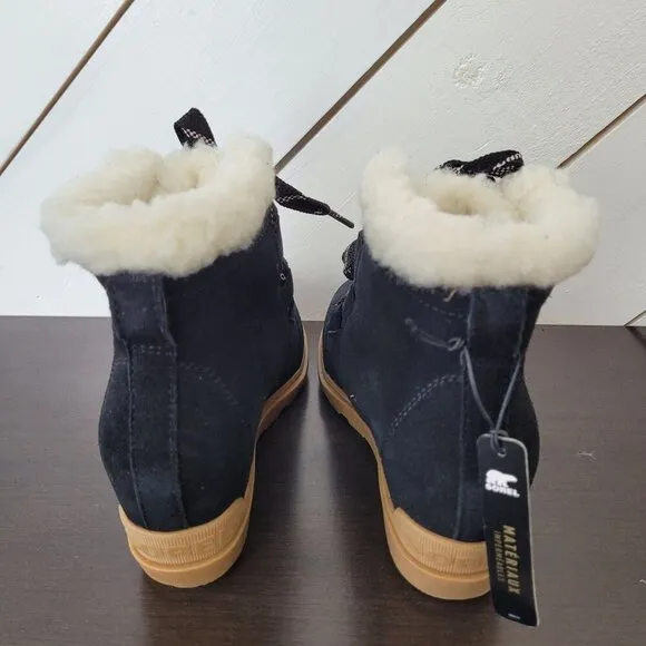 NEW Sorel Evie II Cozy Womens 9 Waterproof Wedge Boots Suede, Faux Fur Lining