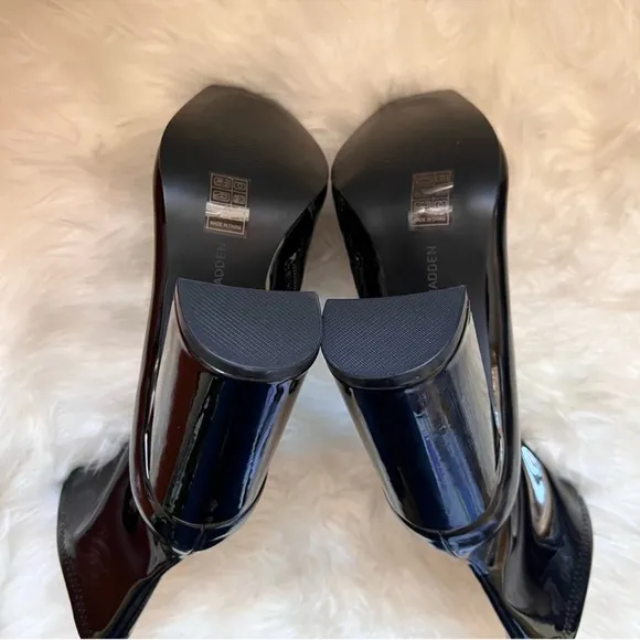 New! STEVE MADDEN Fulton Square Heel Patent Faux Leather Ankle Boots