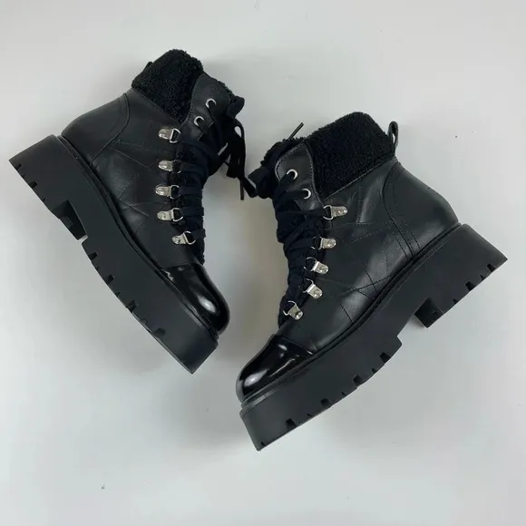 NEW Steve Madden Reyen Boots Womens 8M Black Leather Faux Fur