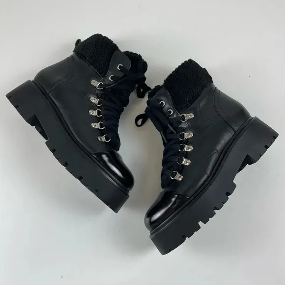 NEW Steve Madden Reyen Boots Womens 8M Black Leather Faux Fur