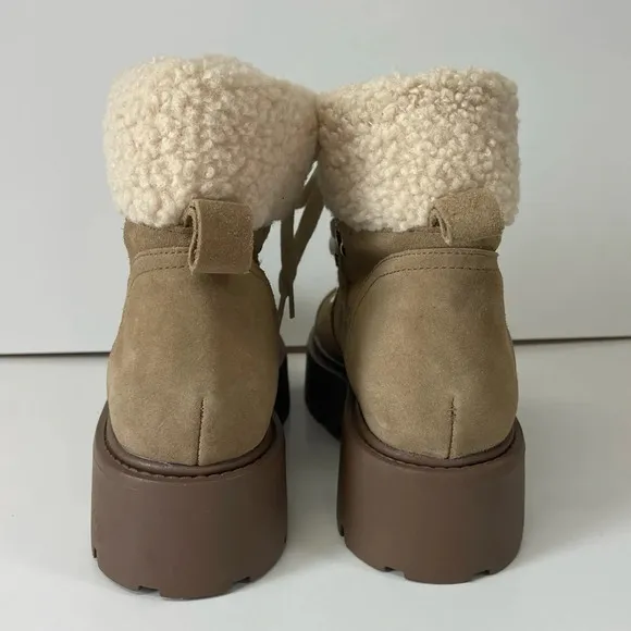 NEW Steve Madden Reyen Boots Womens 9M Oatmeal Beige Leather Faux Fur