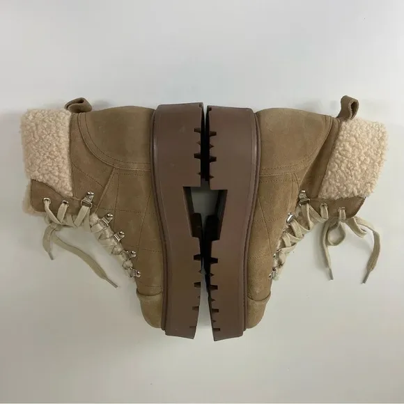 NEW Steve Madden Reyen Boots Womens 9M Oatmeal Beige Leather Faux Fur