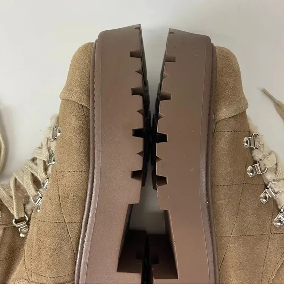 NEW Steve Madden Reyen Boots Womens 9M Oatmeal Beige Leather Faux Fur