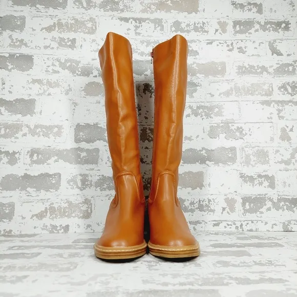 NEW STEVEN by Steve Madden Calda Brown Leather Block Heel Knee-High Boots V223